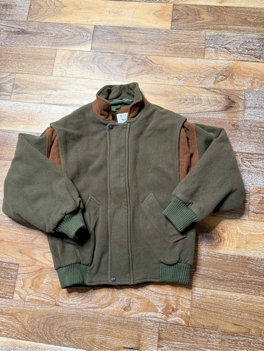 Vintage Olive and Brown Men’s Wool Bomber Jacket Avoca Collection Ireland Sz M/L